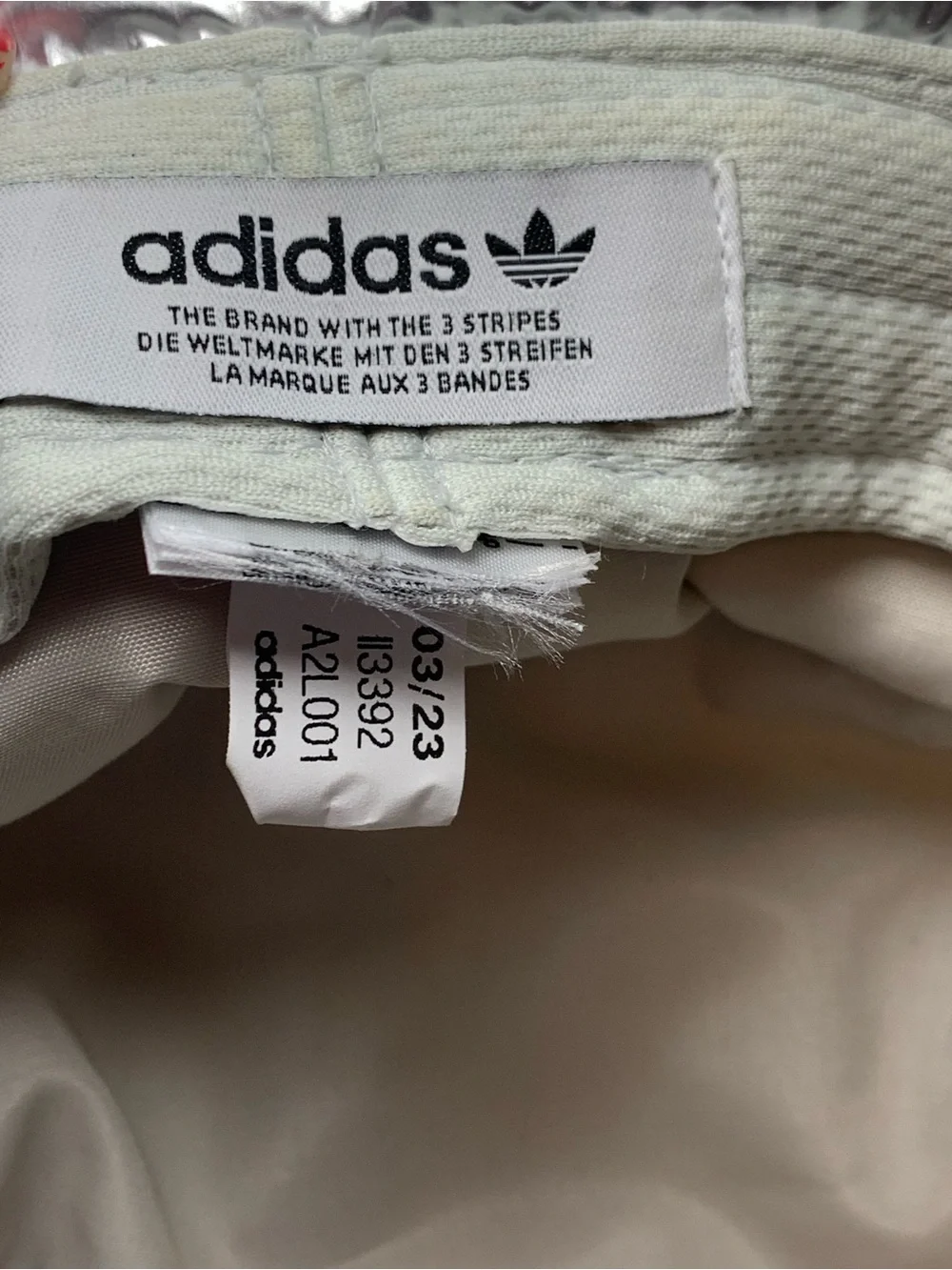 adidas Puffy Satin Bucket Hat in a metallic "Tin Foil" silver finish. EUC - Picture 6 of 8
